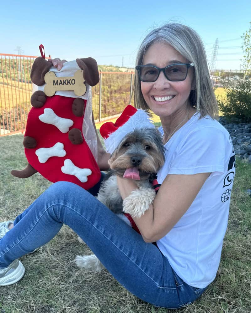 Makko’s Snack Christmas dog stocking with festive treats and gifts for pets in San Antonio, Texas.