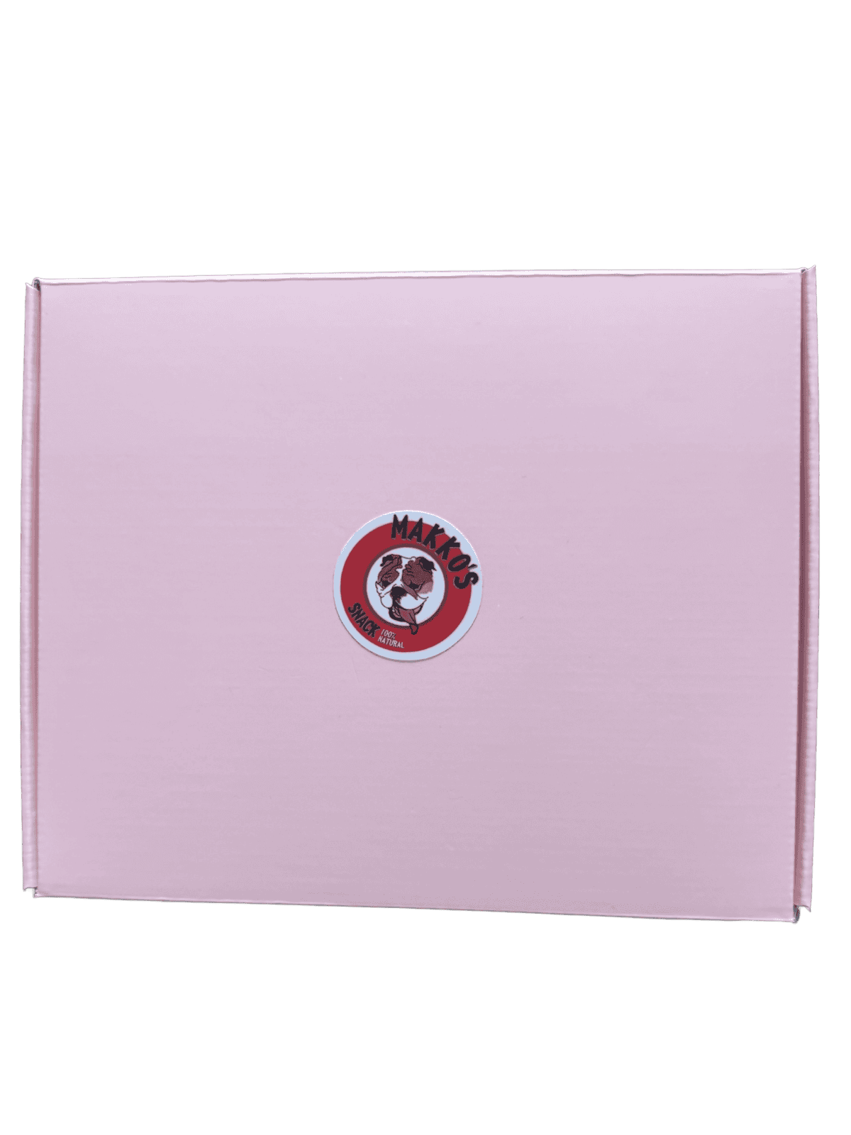 Makko’s Snack pink gift box packaging for personalized dog cookies and dog birthday treats
