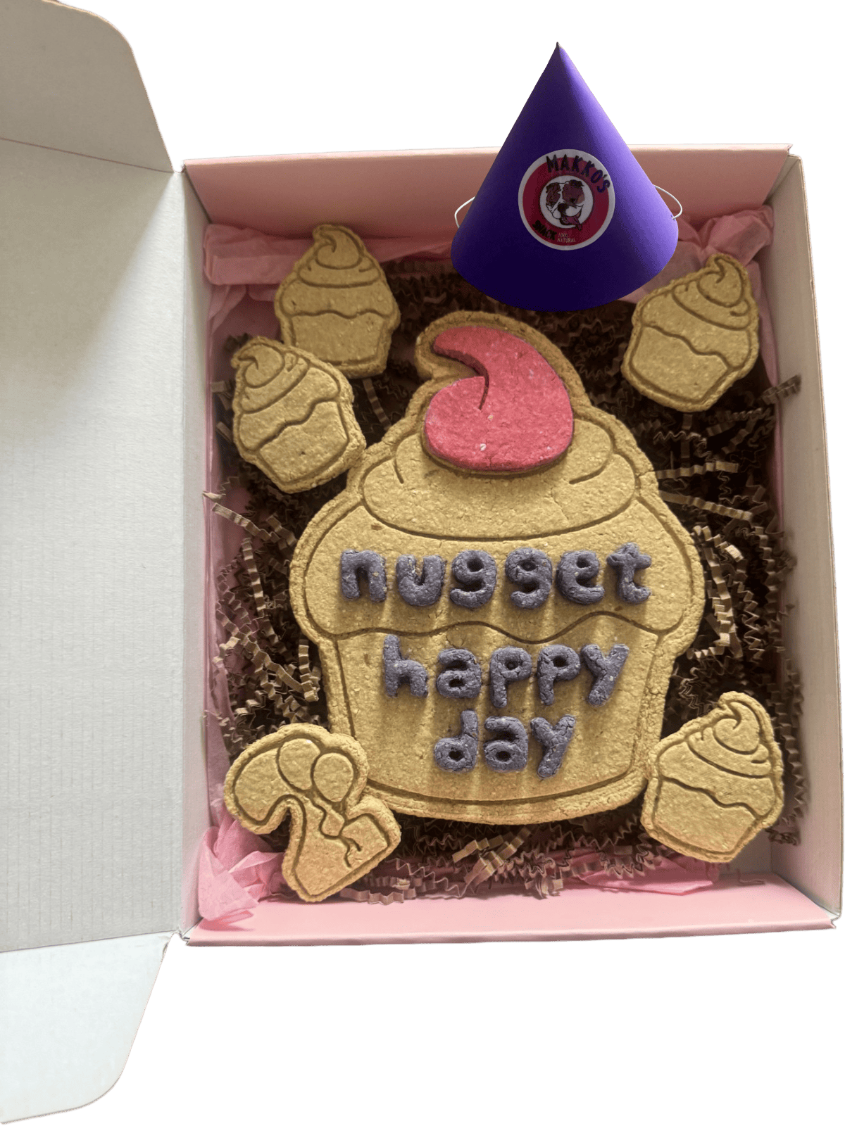 MakkoTreasure personalized dog cookie gift box by Makko’s Snack with custom dog treat and celebration cookies